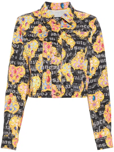 Versace Jeans Couture Heart Couture-print Denim Jacket In Multicolour