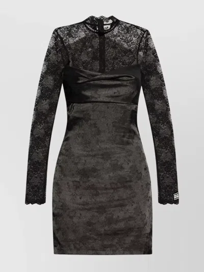 Versace Jeans Couture Long-sleeve Lace-panel Dress In Black