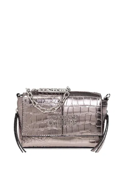 Versace Jeans Couture Shoulder Bag With Logo In Gun Metal