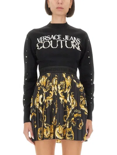 Versace Jeans Couture Jersey With Logo In Black