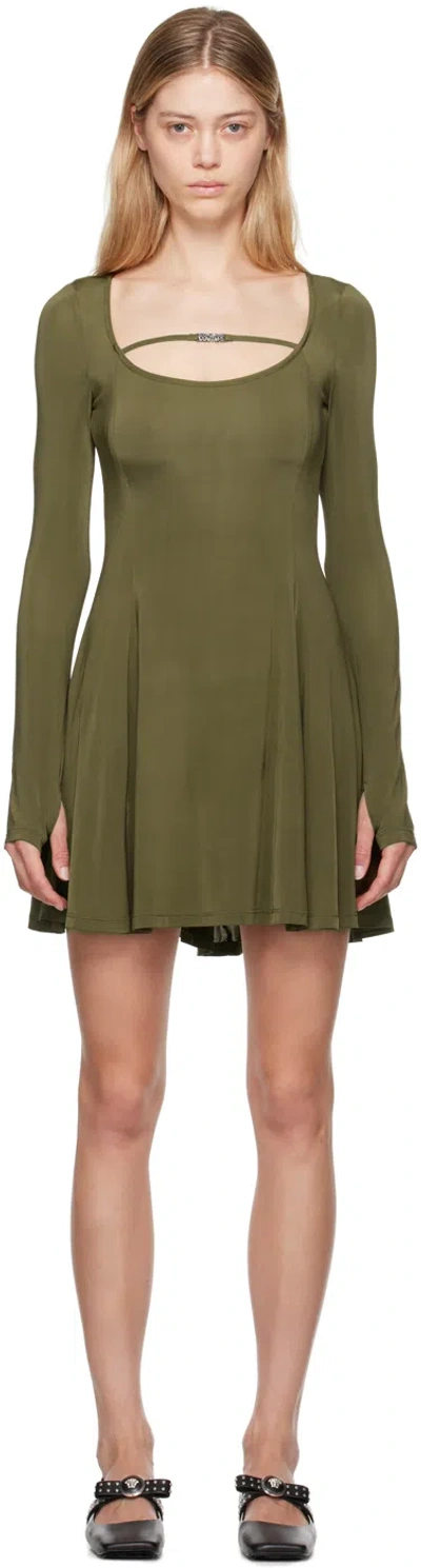 Versace Jeans Couture Khaki Flared Minidress In E151 Olive