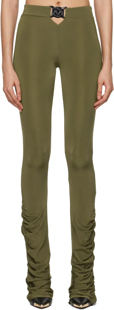 Versace Jeans Couture Khaki V-emblem Ruched Leggings In E151 Olive