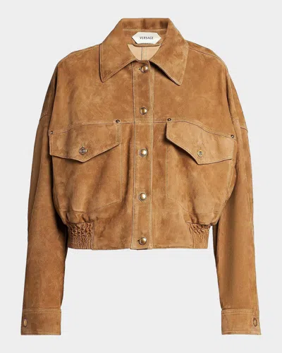 Versace Jeans Couture La Vacanza Suede Blouson Jacket In 1k230-natu