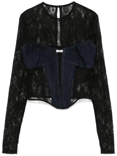 Versace Jeans Couture Lace-detail Corset Top In Blue