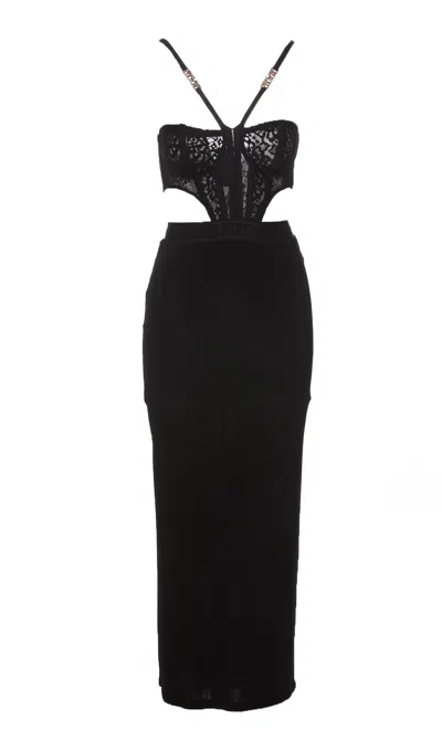 Versace Jeans Couture Lace-detailed Bustier Midi Dress In Black
