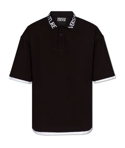 Versace Jeans Couture Layered Straight Hem Polo Shirt In Black