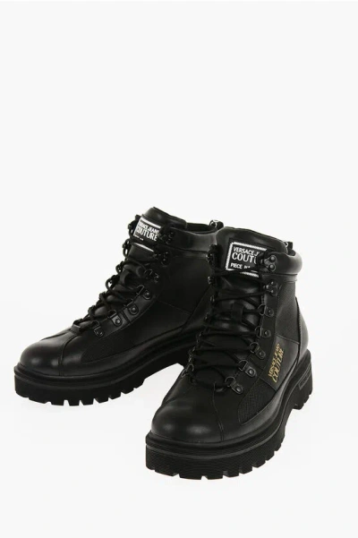 Versace Jeans Couture Leather And Fabric Syrius Combat Boots With Co In White