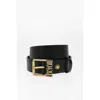 Versace Jeans Couture Leather Belt With Golden Buckle 40mm In Black