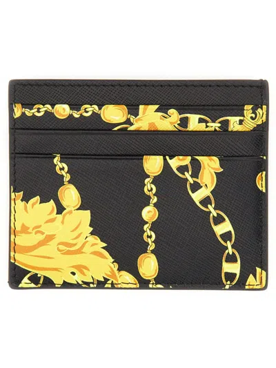 Versace Jeans Couture Leather Card Holder In Black