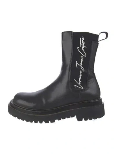 Pre-owned Versace Jeans Couture Leather Graphic Print Chelsea Boots In Multi