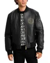 Versace Jeans Couture Black V-emblem Leather Bomber Jacket In Black/gold