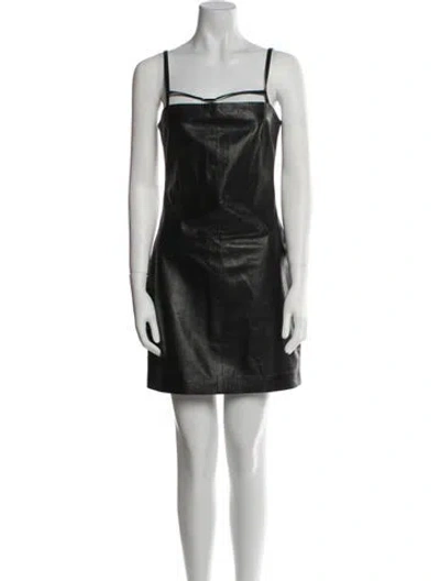 Pre-owned Versace Jeans Couture Leather Mini Dress In Black