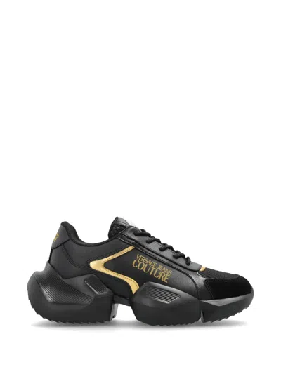 Versace Jeans Couture Leather Panelled Sneakers In Black