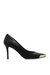 Versace Jeans Couture Elegant Black Pumps With Iconic Gold Accent And Luxurious Leather Finish In Black