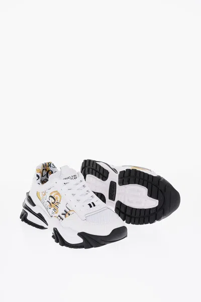 Versace Jeans Couture Leather Sneakers With Baroque Detail 6cm In Multi