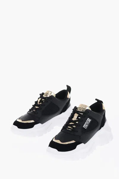 Versace Jeans Couture Leather Speedtrack Sneakers With Golden Detail In Multi