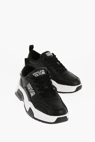 Versace Jeans Couture Leather Stargaze Sneakers With Contrasting Det In Black