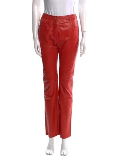 Pre-owned Versace Jeans Couture Leather Straight Leg Pants In Orange