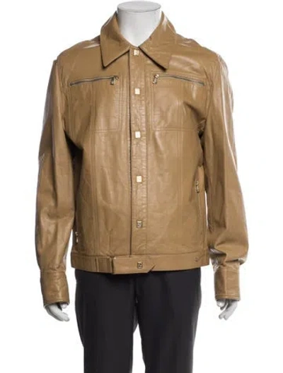 Pre-owned Versace Jeans Couture Leather Trucker Jacket In Brown