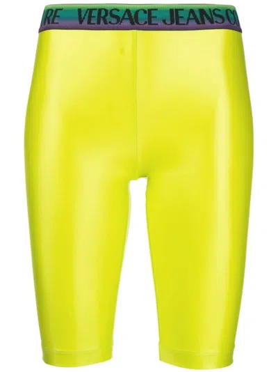Versace Jeans Couture Shiny Short Leggings In Green