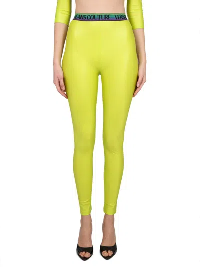 Versace Jeans Couture Leggings With Logo In Green