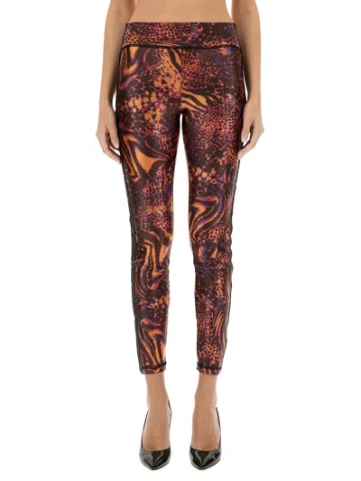 Versace Jeans Couture Leggings With Print In Brown