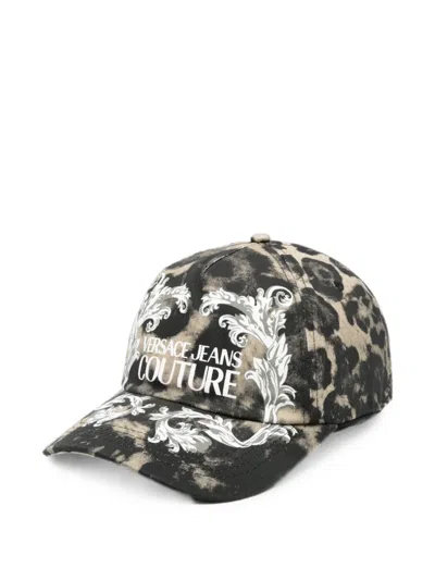 Versace Jeans Couture Leopard-print Baroque-pattern Baseball Cap In Black
