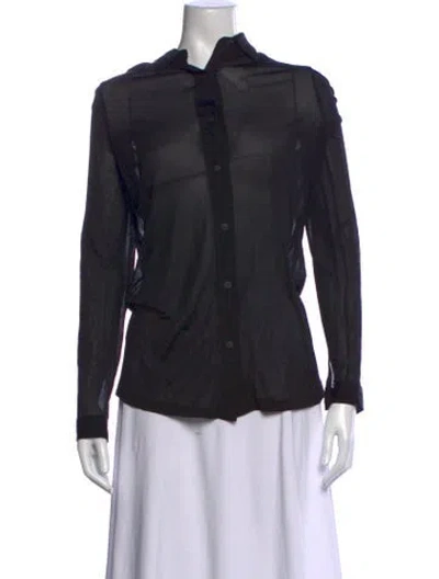 Pre-owned Versace Jeans Couture Linen Long Sleeve Button-up Top In Black