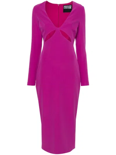 Versace Jeans Couture Cut-out Midi Sheath Dress In Purple