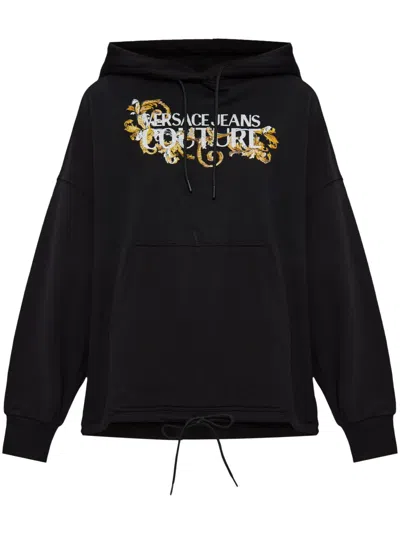 Versace Jeans Couture Logo-appliqué Hoodie In 黑色