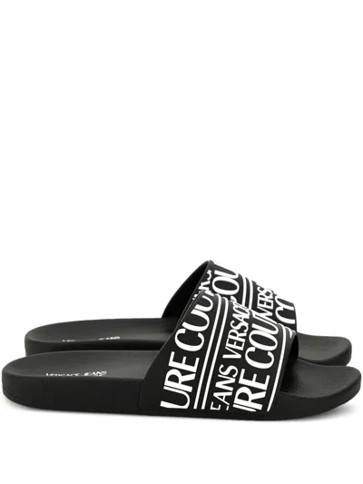 Versace Jeans Couture Logo-band Slides In Black