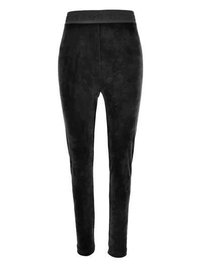 Versace Jeans Couture Logo-band Velour Trousers In Black