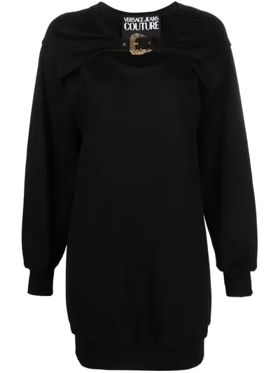 Versace Jeans Couture Logo-buckle Cut-out Sweatshirt Dress In Schwarz