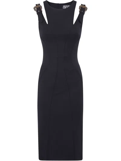Versace Jeans Couture Logo-buckle Midi Dress In Black