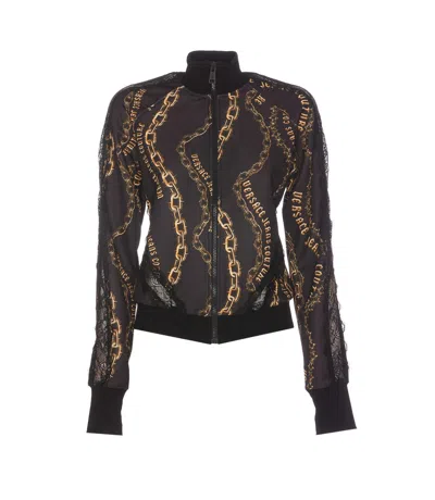 Versace Jeans Couture Logo-chain Printed High Neck Jacket In Black