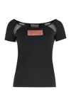 Versace Jeans Couture Cotton Logo T-shirt With Tulle And Mesh In Black