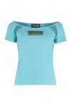 Versace Jeans Couture Cotton Logo T-shirt With Tulle And Mesh In Blue