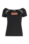 Versace Jeans Couture Cotton Logo T-shirt With Tulle And Mesh In Black