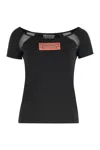 Versace Jeans Couture Cotton Logo T-shirt With Tulle And Mesh In Black