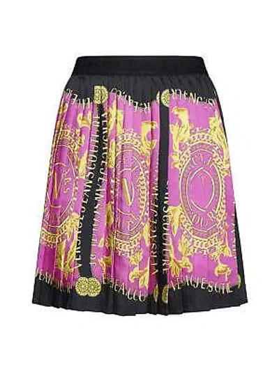 Pre-owned Versace Jeans Couture Logo Couture Pleated Mini Skirt In Fuxia