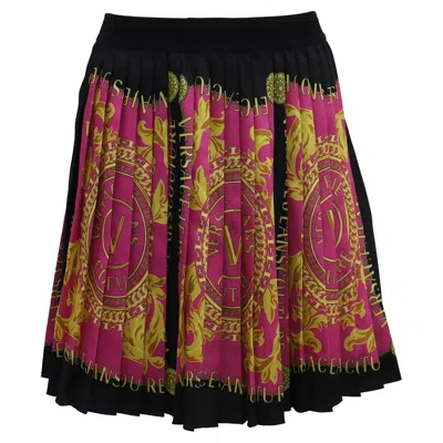 Versace Jeans Couture Logo Couture Pleated Mini Skirt In Black Polyester In Multi
