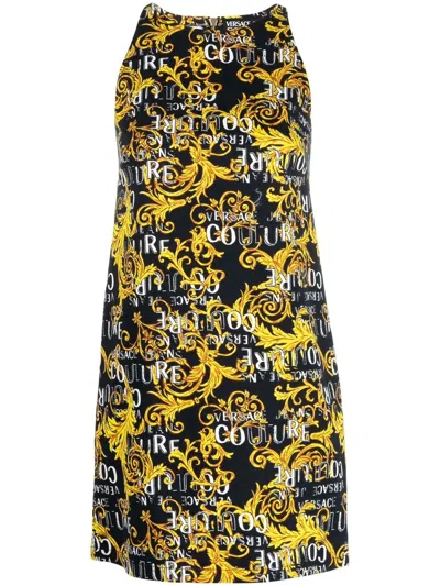 Versace Jeans Couture Logo Couture-print Sleeveless Minidress In 黑色