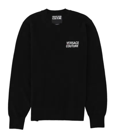 Versace Jeans Couture Logo Crew Neck Ribbed Jumper In Black