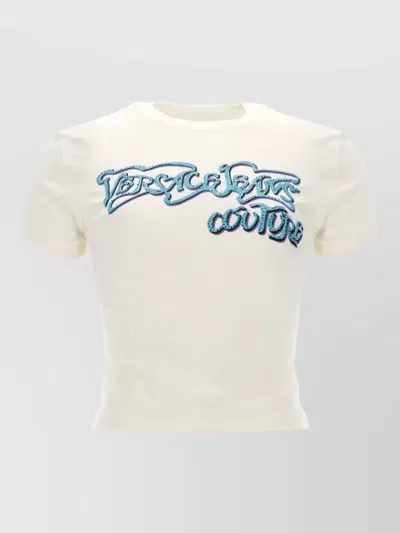 Versace Jeans Couture Logo Crew Neck Short Sleeve Top In Neutral
