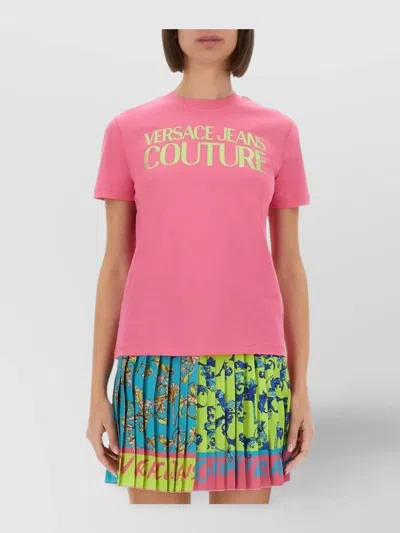 Versace Jeans Couture Logo Crew Neck T-shirt Tiny Fit In Pink