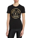 Versace Jeans Couture Glitter Cotton Blend Jersey Stretch Top In Black/gold