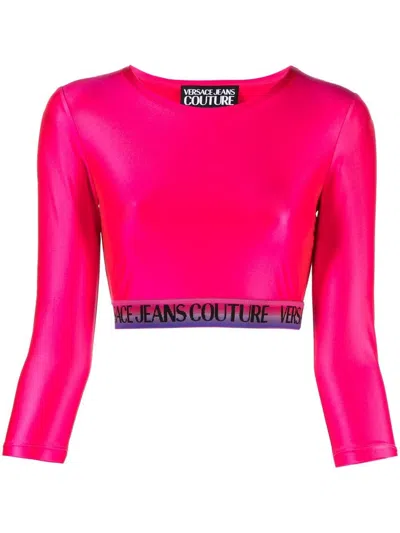 Versace Jeans Couture Logo Crop Top In Hot Pink