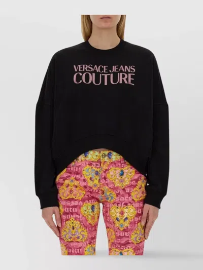 VERSACE JEANS COUTURE LOGO CROPPED SWEATSHIRT WITH RIBBED FINISH