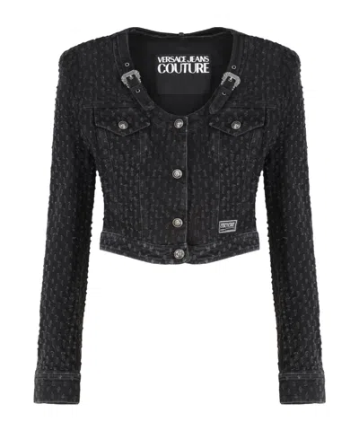Versace Jeans Couture Logo Denim Jacket In Black