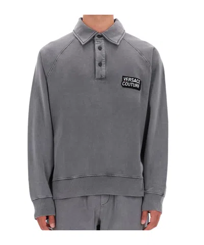 Versace Jeans Couture Logo Detail Buttoned Sweatshirt In Gray